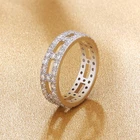 925 Sterling Silver KRKC Rectangular Hollow 5A Cubic Zirconia Diamond 925 Sterling Silver Eternity Ring