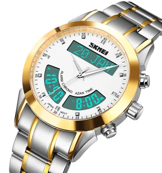 New Style SKMEI Q036 Azan Men Digital Watch Muslim Prayer Time Watch Stainless Steel Back Water Resistant Luxury Watches