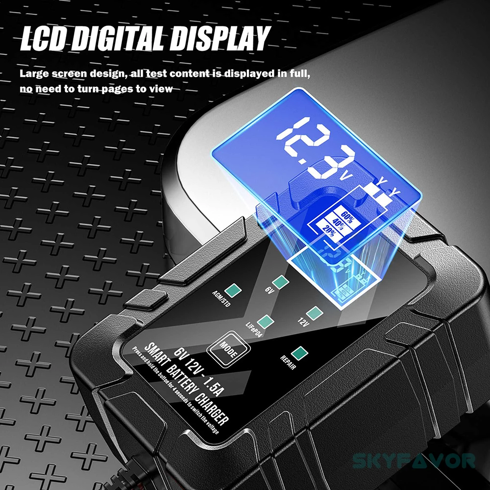 Universal smart 6V 12V battery charger 6V 12V 1.5A automatic lifepo4 lfp lead acid gel agm repair battery charger with SEA plug