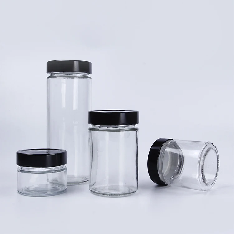 Airtight Lids High Grade Candy Cookie Storage Glass Jar 212ml Clear Honey Glass Ergo Jar With Deep Metal Lid