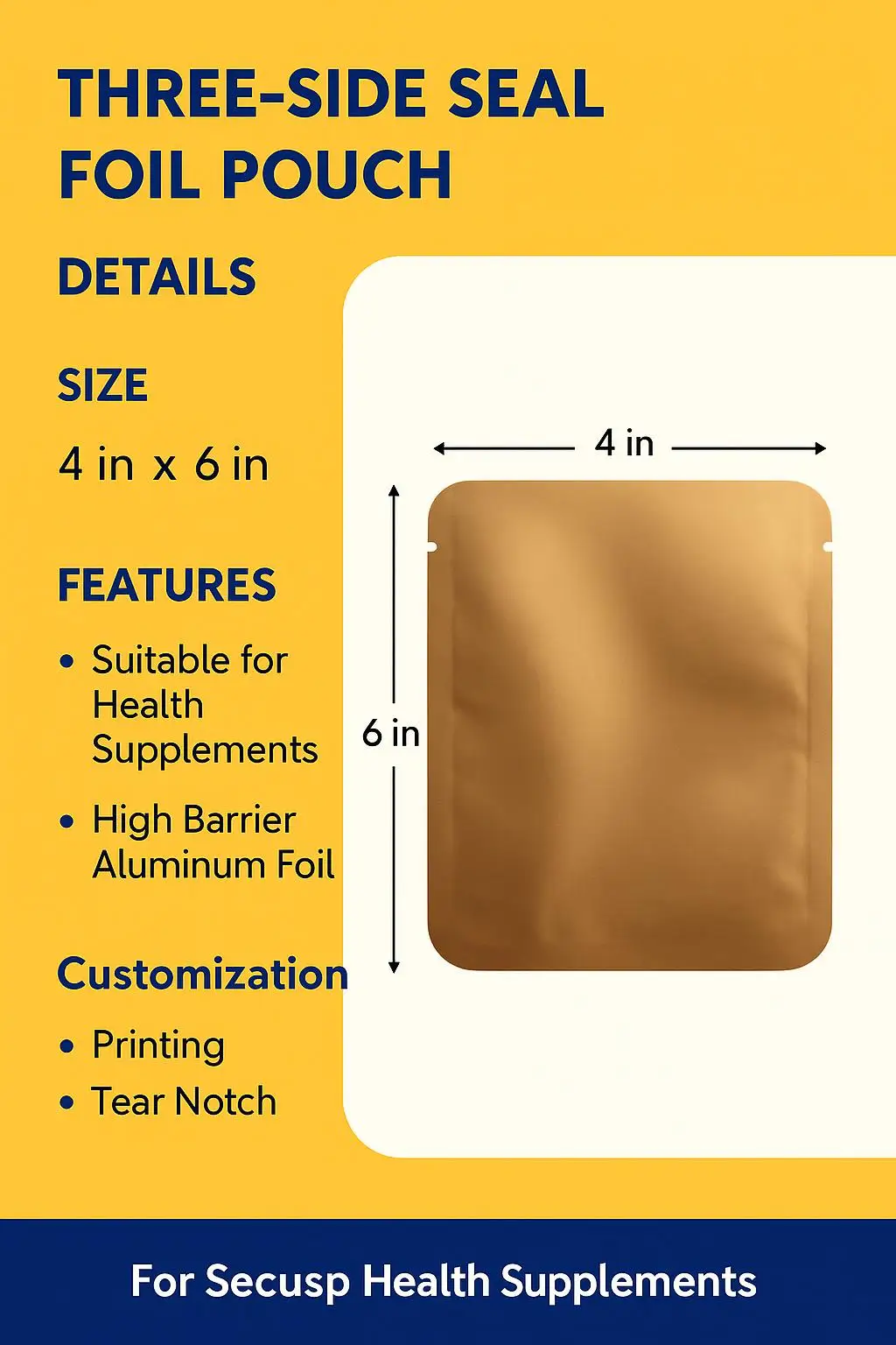 Food Grade Three-Side Seal Aluminum Foil Pouch for Collagen Powder and Vitamin Supplement Packaging - detail 11