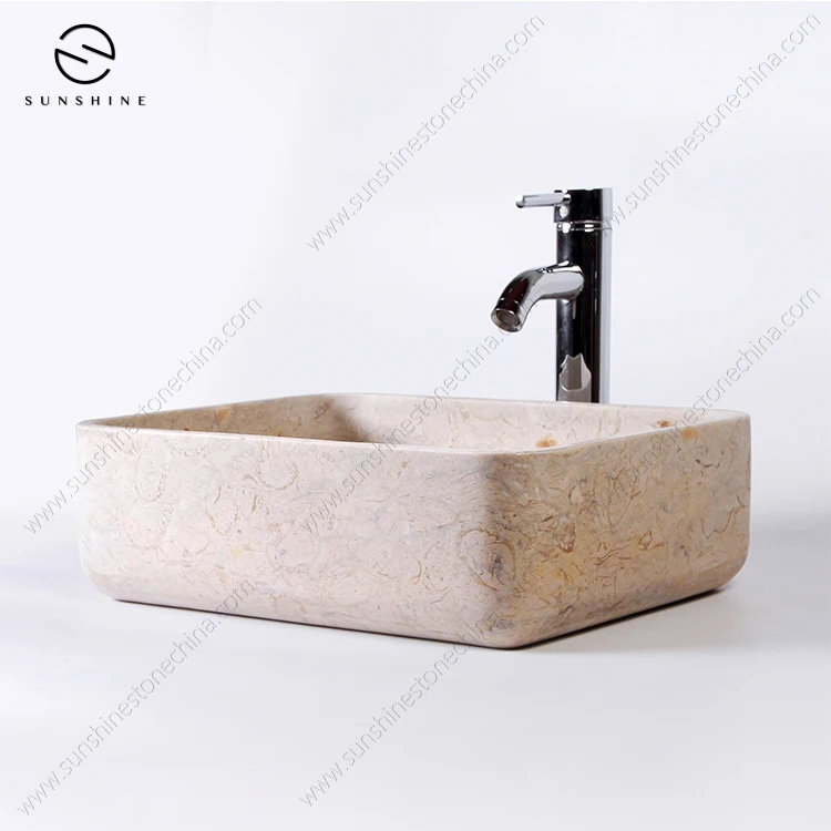 Custom Made Marble Bathroom Sink Modern Design Top Mounted Counter Washbasin