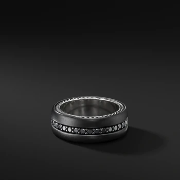 Designer Mens Finger Titanium Stainless Steel Band Ring Black Stone Crystal Diamond Jewelry Men_Ring Men Ring