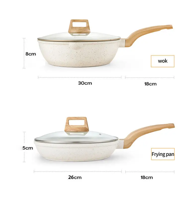 Newly designed wheat rice stone non stick pot, wooden handle soup pot, frying pan, frying pan, milk pot, cookware set.