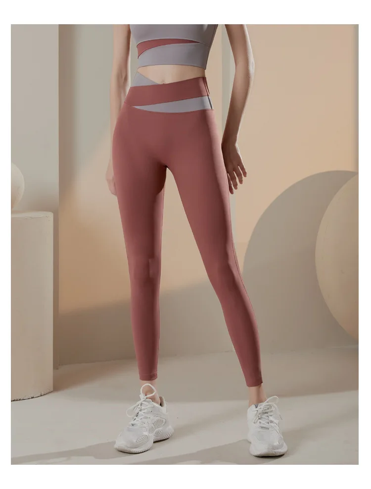Women's Color Collision High Waist Yoga Pants Set Skinny Peach Lift Hip Running Underwear Exercise Trousers