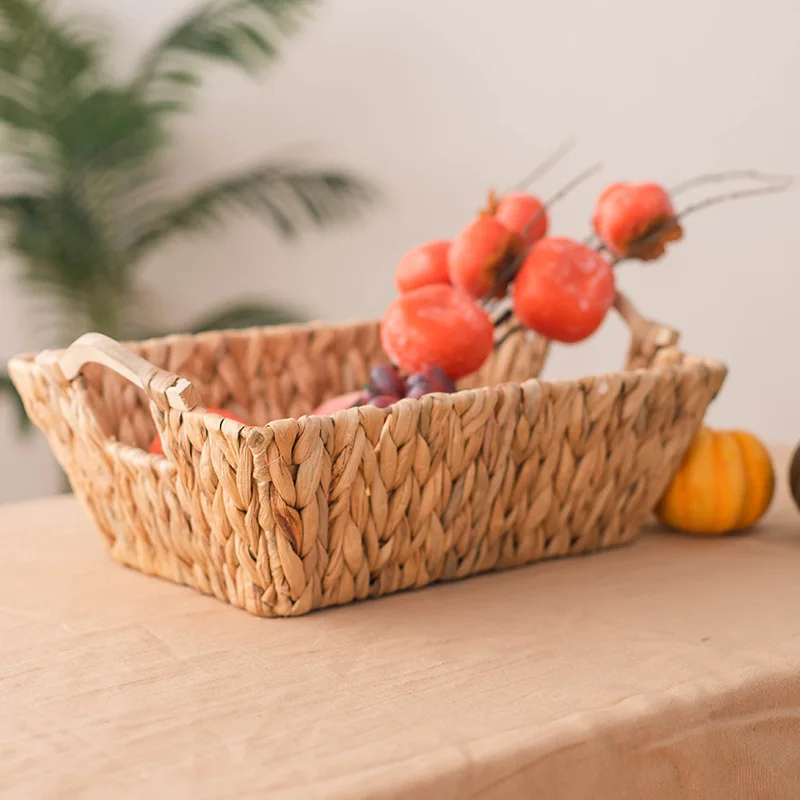 Natural Hand-Woven Water Hyacinth Organizer Kitchen Utensils Storage Basket Stand