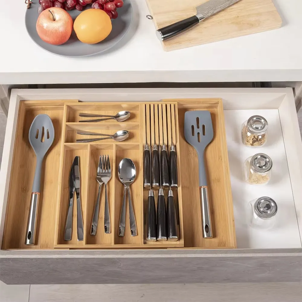 product five colors expandable cutlery rack tray cutlery drawer organizer adjustable wooden drawer organizer separate storage kitchen-3