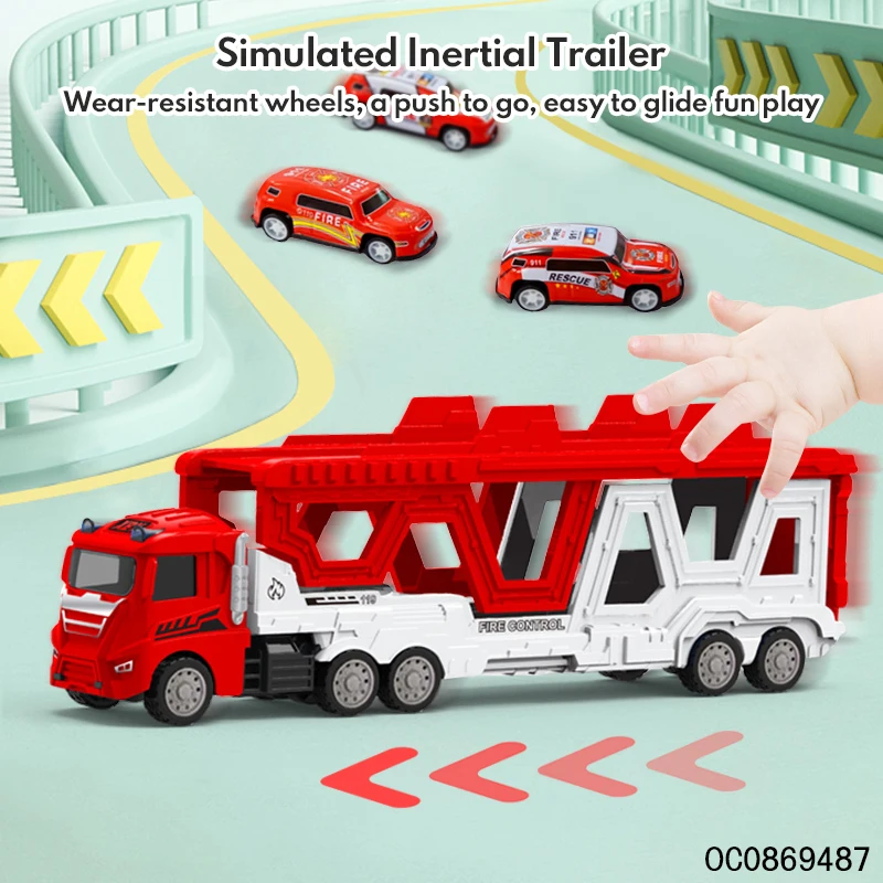Wholesale red diecast alloy truck toy trailer truck gift items for boys with small car