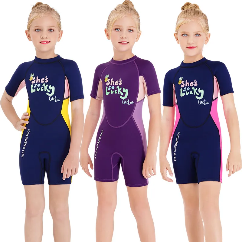 2022 Customized Logo 3mm 5mm Short Sleeve Child Swimsuit Girls Snorkel Diving Suits Kids Shorty Surfing Wetsuit