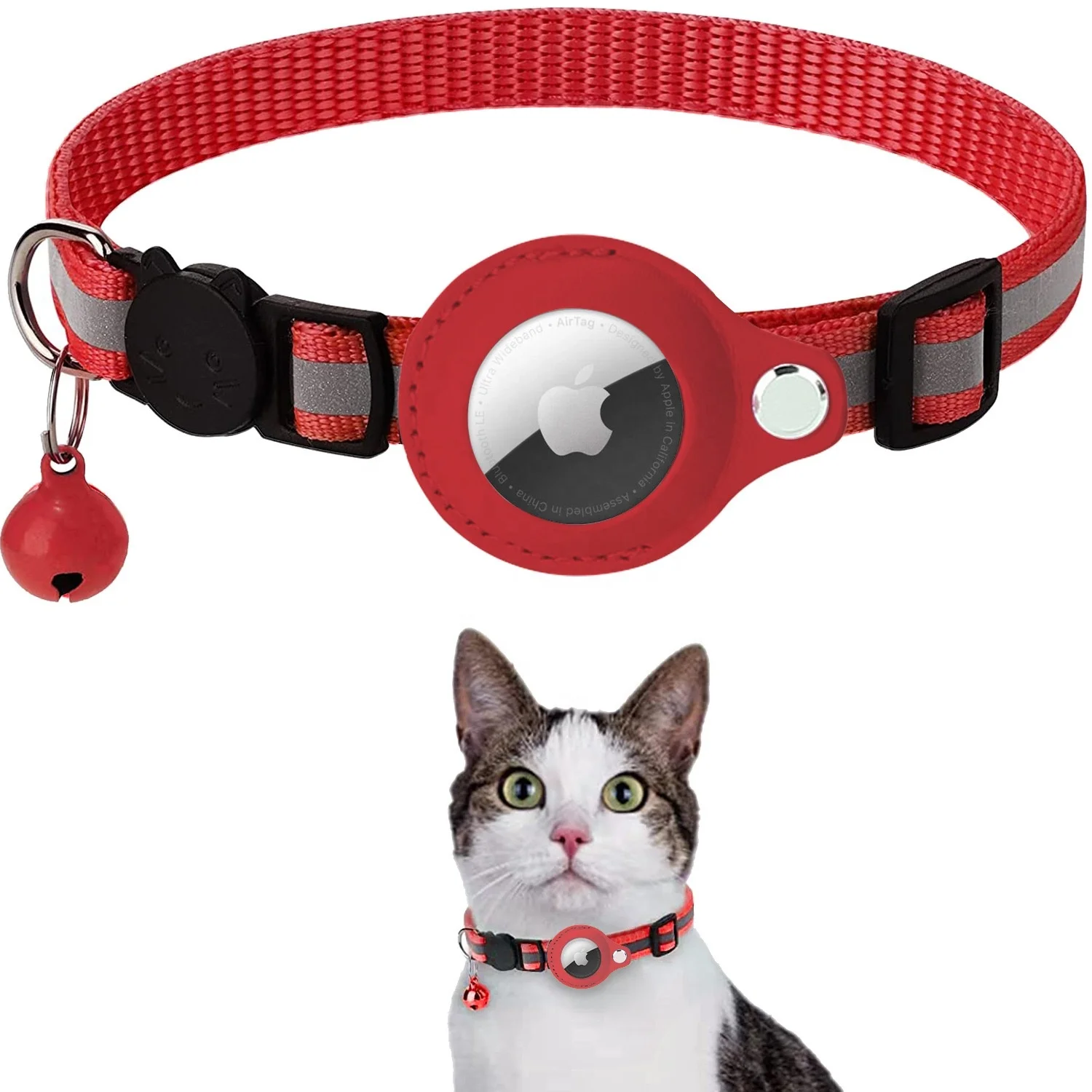 2023 New Anti-Lost Cat Collar Apple Airtag Tracker Protective Case With Bell Reflective Cat Necklace GPS Accessories Kitten Pet