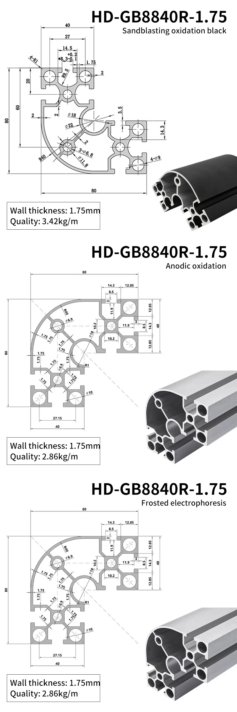 8840R Black Industrial Extruded Aluminum Profile Corner Equipment Frame Aluminum Alloy 80 Arc Aluminum supplier