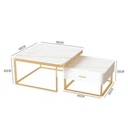 Set Of Two Fashion Square Marble Top Nesting Modern Design New Luxury Gold Center Coffee Table For Living Room