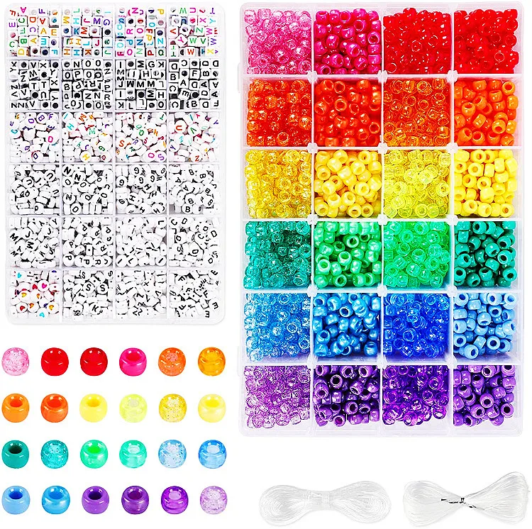 2400pcs Rainbow pony beads and 1600pcs Letter Beads 24 Colors Acrylic Bucket Beads for Bracelets Jewelry Making