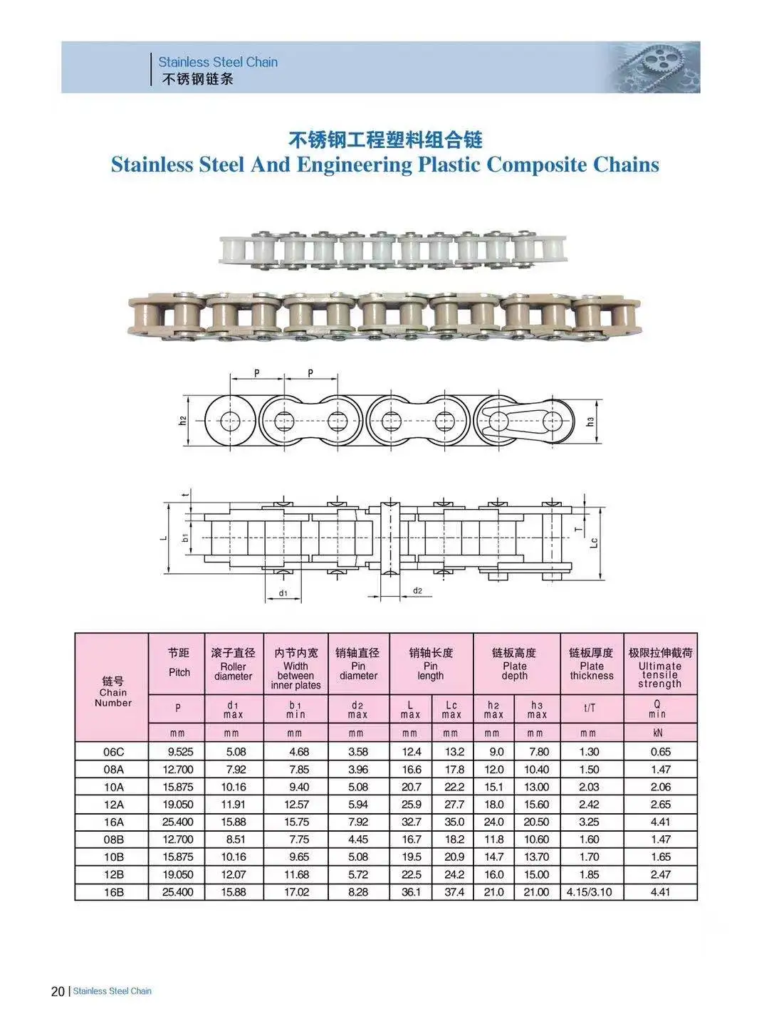 High quality white plastic chip chain plastic conveyor chain