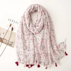 Floral Scarf Latest Wholesale Long Large Size Floral Flower Printing Scarf Shawl With Tassels