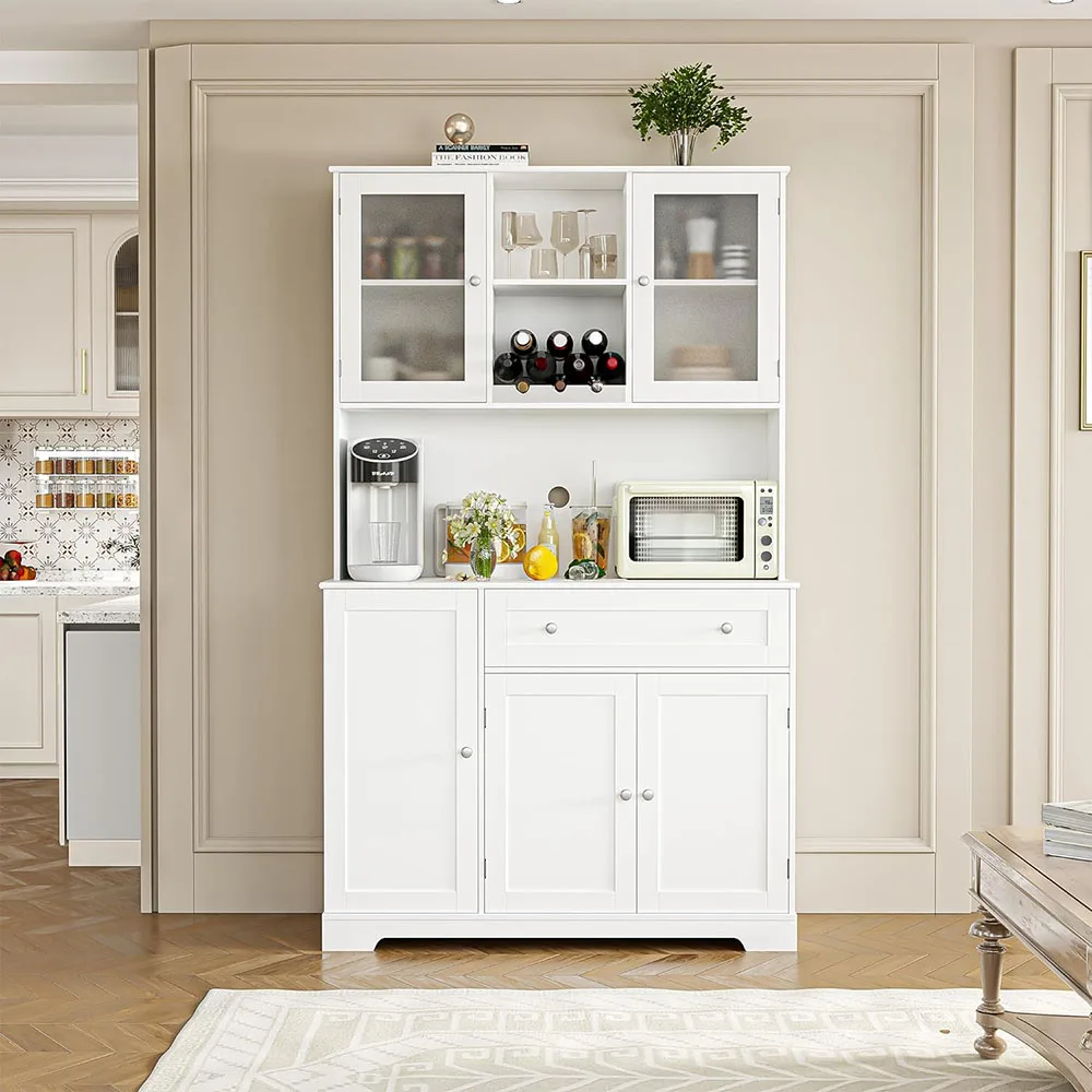 Kitchen China Modern Buffet Hutch Cabinets with Microwave Stand Food Pantry Cabinet with Doors and Shelves supplier