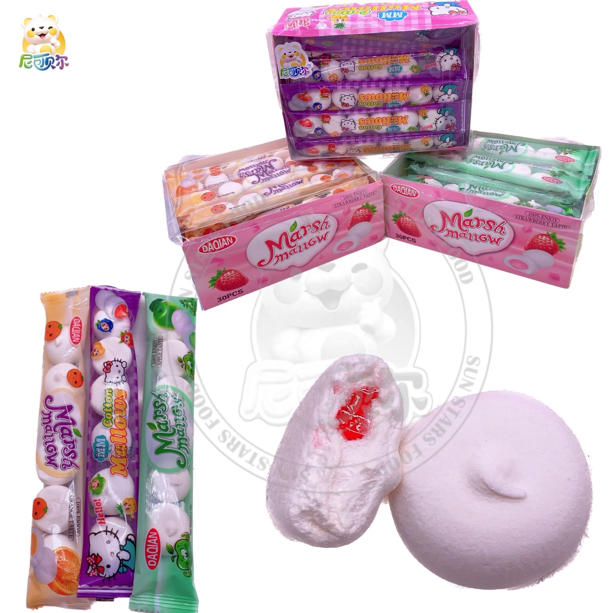Halal Cotton Marshmallow Jam Center Filled Marshmallow Filling With