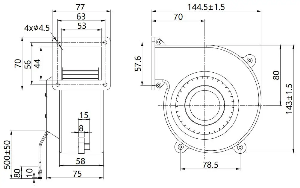 Blower, 24V/48V, 97mm, 2500RPM, Scroll - detail 10