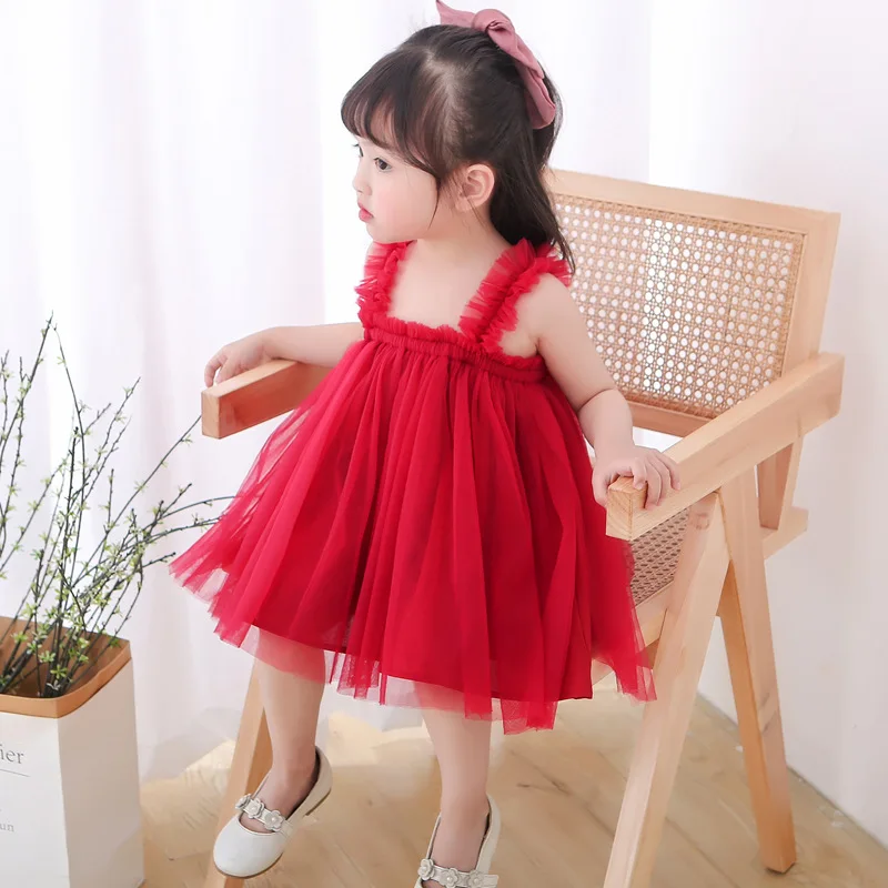 High Quality Red/Pink/White Baby Girls Year Old Birthday Dress Sequin  Baptism Christening Party Wedding Dress For Infant