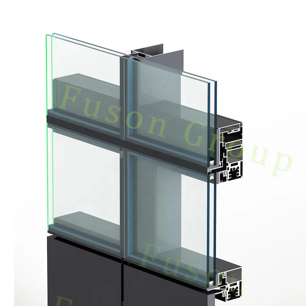 Commercial Style Hidden Frame Glass Curtain Wall With Insulated Glass