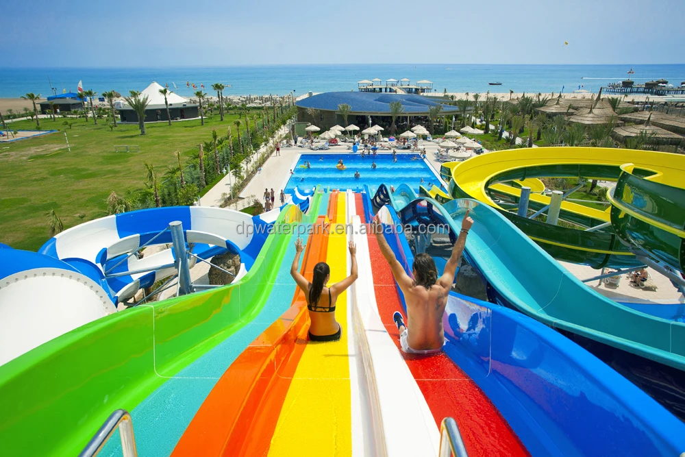 Commercial Large Water Park Equipment Lake Water Slide With Hot Dipped Galvanized Steel Structures And Roofs