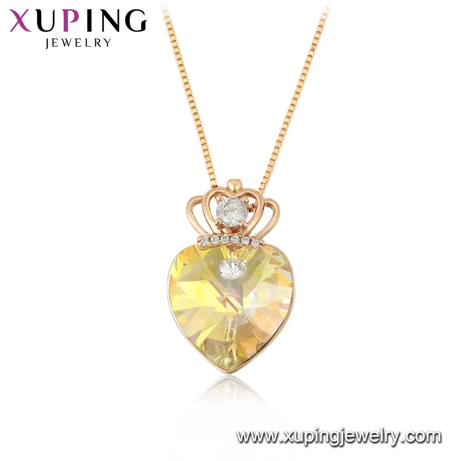 46885 xuping fashion Crystals, Mother's day jewelry crown heart gold color pendant necklaces