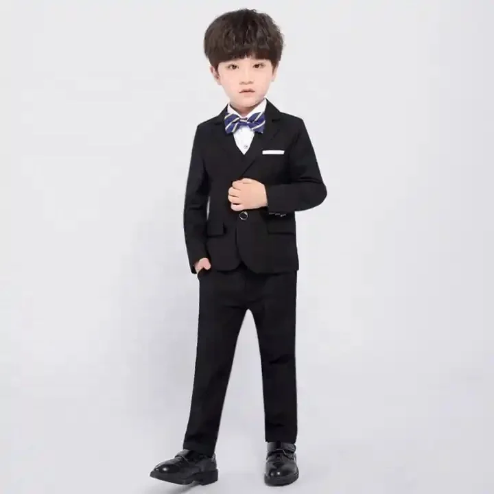 LOLANTA Boys Suit Wedding Ring Bearer Outfit Kids Suit Set; Plaid, Striped Blazer Suit Pants Bow Tie