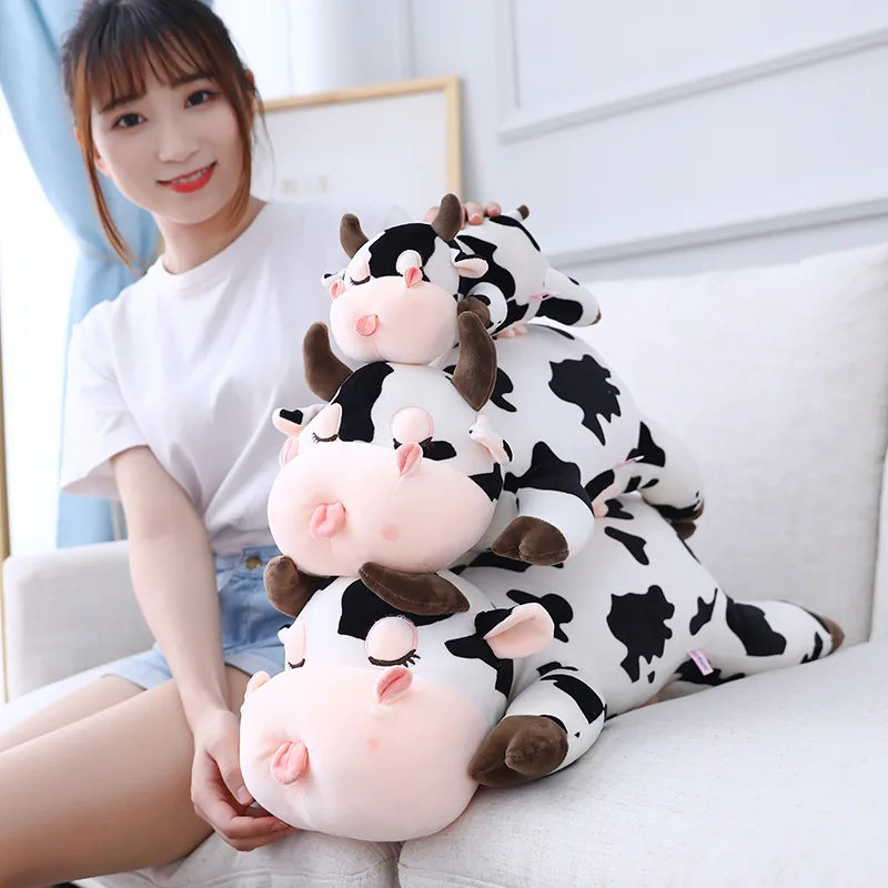 50cm Cute Cow Plush Stuffed Dolls Lovely Real Life Milk Cattle Plush Toys Soft Nap Pillow Cushion Cartoon Kid Baby Birthday Gift
