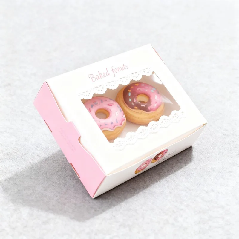 product wholesale customized logo doughnut packaging box with window dessert powder puff paper box bakery doughnut donut paper box-6