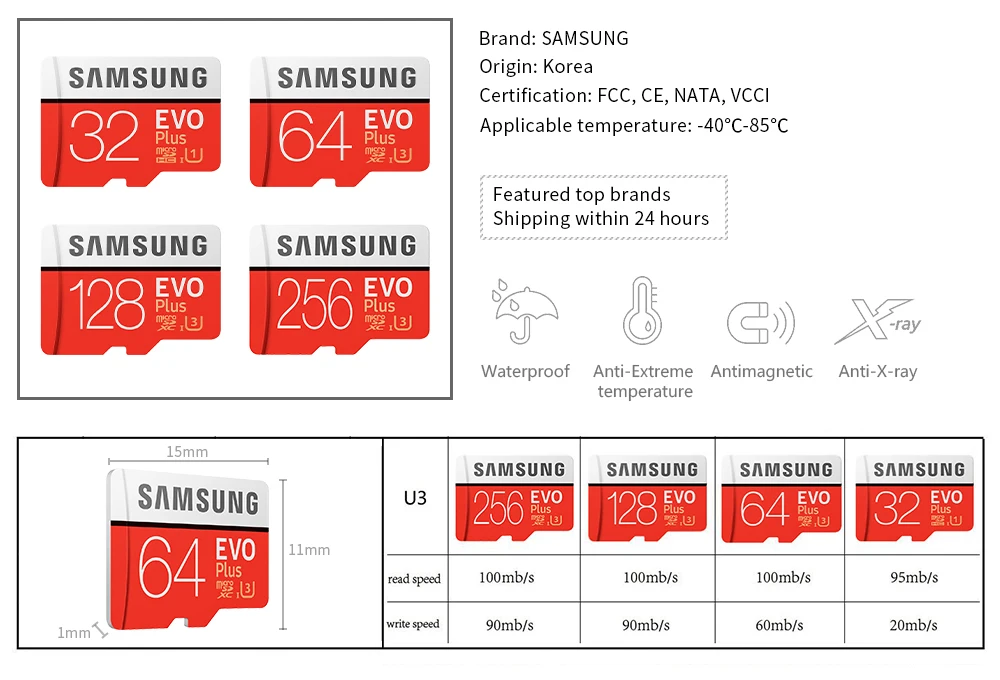 Free ShipFOR SAMSUNG EVO Plus 100MB 32GB 64GB 128GB 256GB 512GB Mi*cro sd Card U3 TF ory Card For Mobile Phones 4K Camera