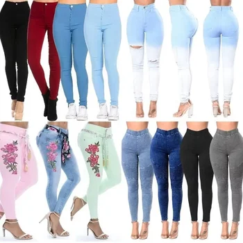 Wholesale high quality new women's stretch waist jeans women's stretch pants