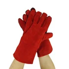 Color Leather Gloves Red Color Leather Gloves Cow Split Leather Work Gloves