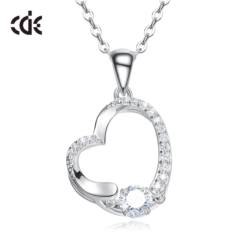 CDE YP1055 Romantic 2023 Silver Jewelry 925 Sterling Silver Necklace Rhodium Plated Pink Heart-Shaped Pendant Necklace Heart