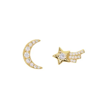 Promotion minimal classic jewelry 100% real 925 sterling silver mini moon star cz shooting star stud earring for girl women