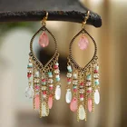 Colorful Hoop Fashion Alloy Tassel Earrings Long Gold Pendant Colorful Hoop Wedding Earrings
