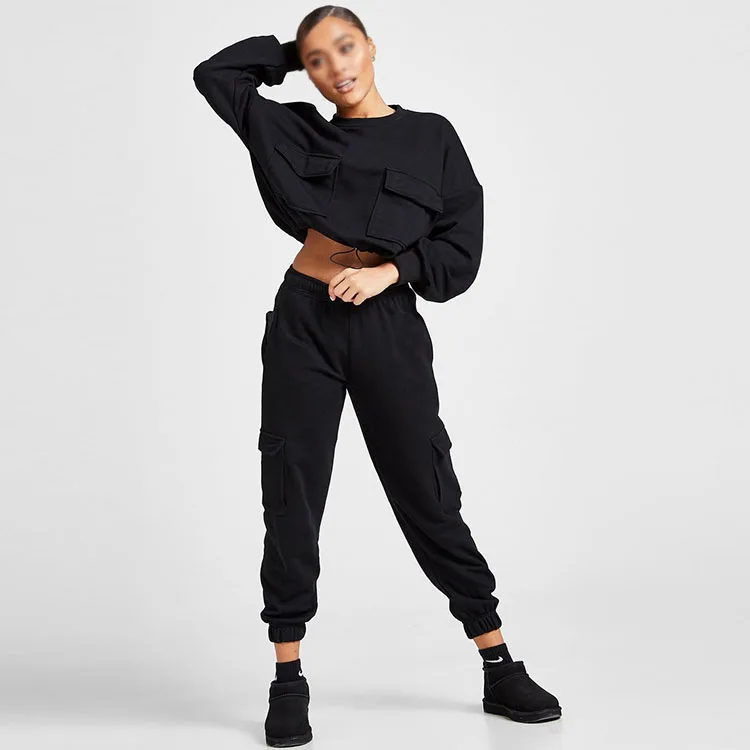 Conjunto De Dos Piezas De Top Corto De Manga Larga Para Mujer,Jersey Térmico  Con Cordón Y Hombros Al Descubierto,Chándal De 2 Piezas - Buy Jersey Casual  De Dos Piezas Pantalones De Las