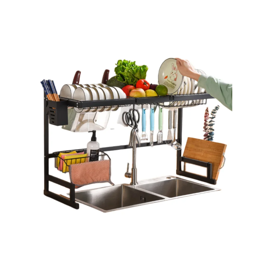 High Quality Black Carbon Steel Plate Storage Bowls Over The Sink Dish Drying Rack For Kitchen