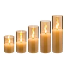 Led Candle Best Seller Set Of 5 Home Decoration Pillar Golden Glass Led Candle