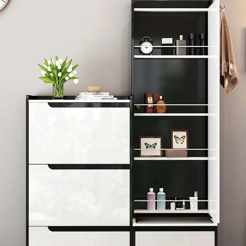 Luxury Living Room Cabinet Modern Furniture Black and White Storage Rack Mirror Shoe Cabinet