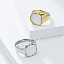 Unique Gorgeous Natural Rectangle White Shellfish Ring 18k Gold Plateding Stainless Steel Wedding Band Lovers Ring