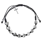 Heart Beads 8mm Heart Metal Beads Religious Catholic Cross Adjustable Cording Bracelet