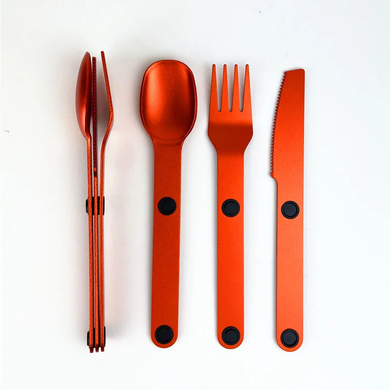 Aluminium Portable Magnetic Blue Orange Red Black Green Tableware Knife Fork Spoon Fork Set Aluminium Flatware