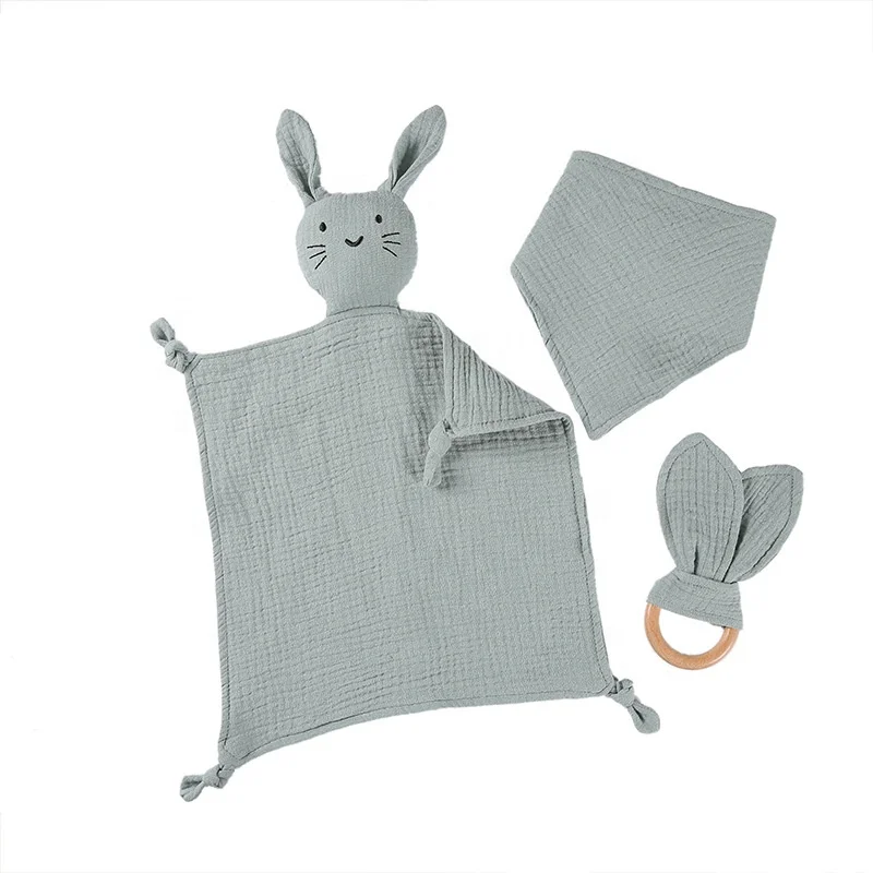 Kid cotton Infant baby saliva towel rabbit safety Bibs Sets animal teether toddler pacifier soothe bunny towel blanket