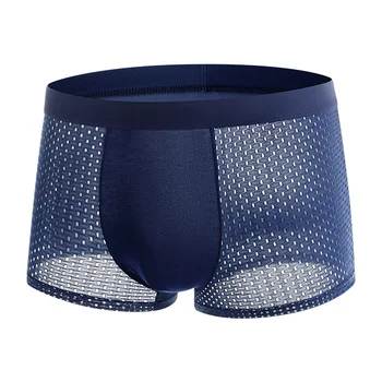 Men's underwear stylish mid-waist comfortable Breathable sports boxers Mesh ice quick drying solid color boxers