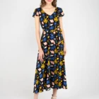 Dress High Quality Casual Elegant V Neck Umbrella Dress Summer Flora Print Dress