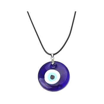 Fashion Blue Turkish Glass Leather Cord Dveil Eye Shape Pendant Necklace for Unisex