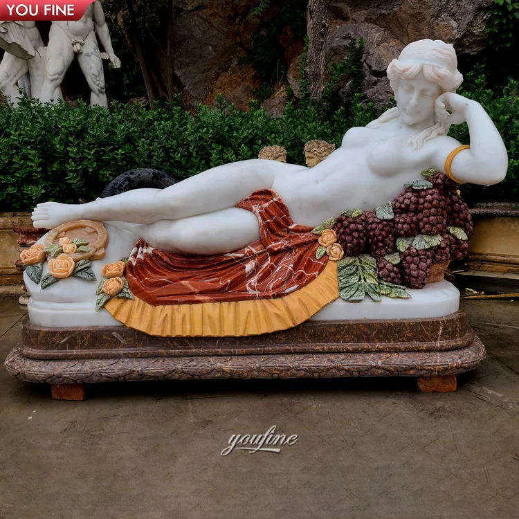 Garden Outdoor Natural Stone Hand Carved Sexy Female Stone Nude Lying Marble Statue