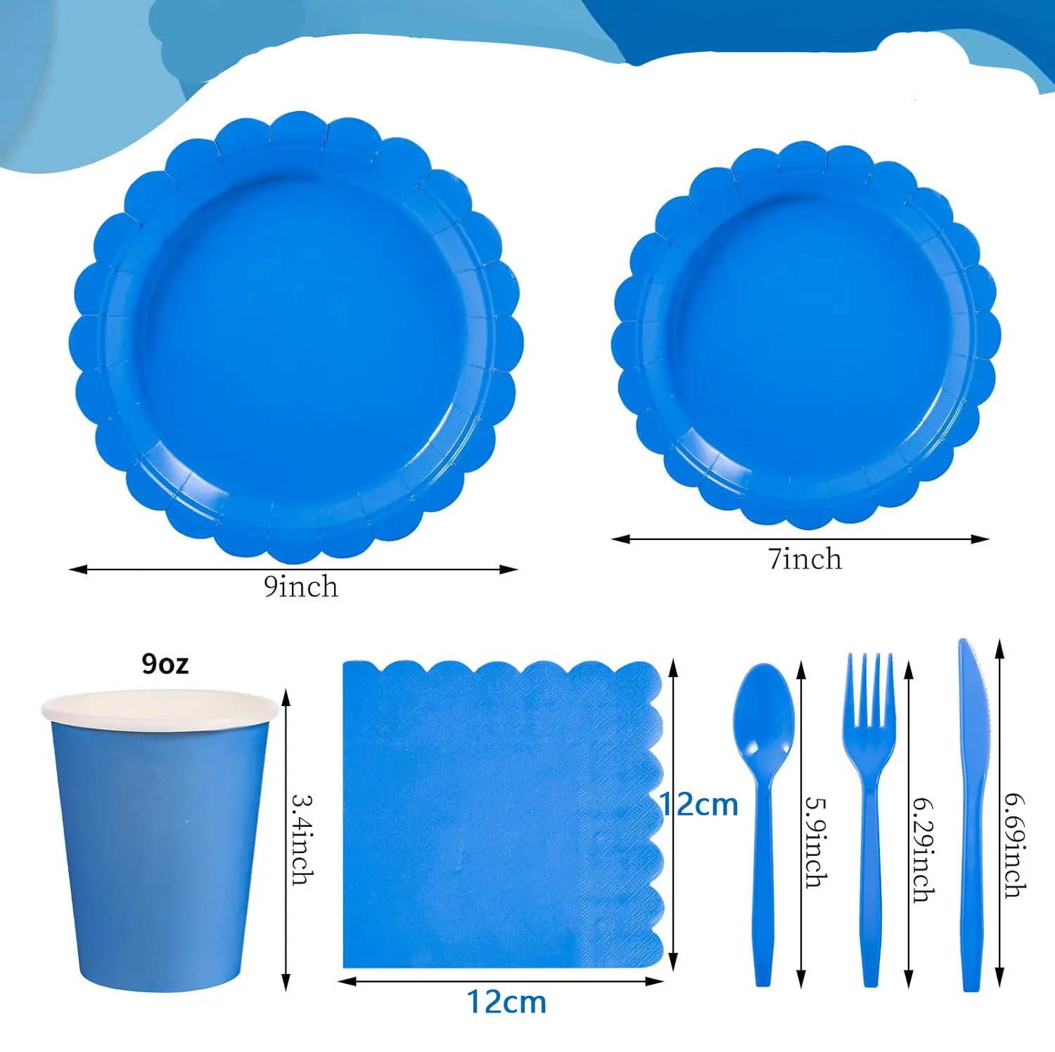 Lace Edge Blue Theme Party Tableware Set Solid color Birthday Party Decorations Pure color Disposable Paper Plates And Cups