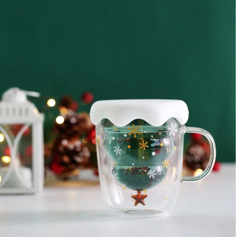 Eco Friendly Christmas styling with lids tumbler cups insulated cup double glass cup