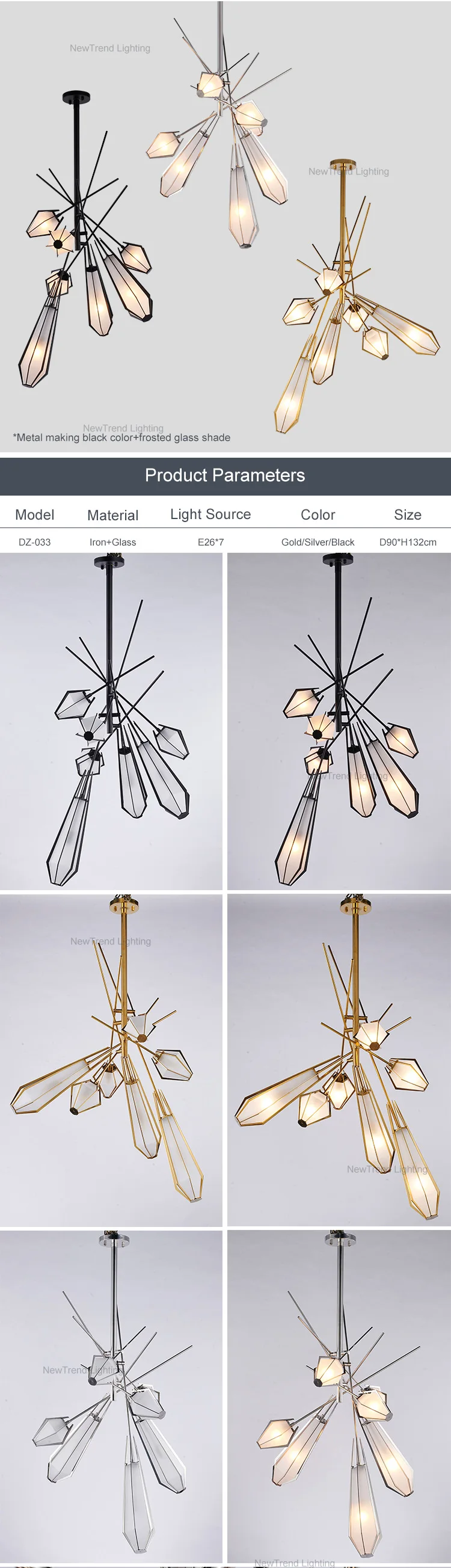 DZ-033 Modern Indoor Decoration Hotel Lobby Villa Chandelier Black LED Glass Pendant Light supplier